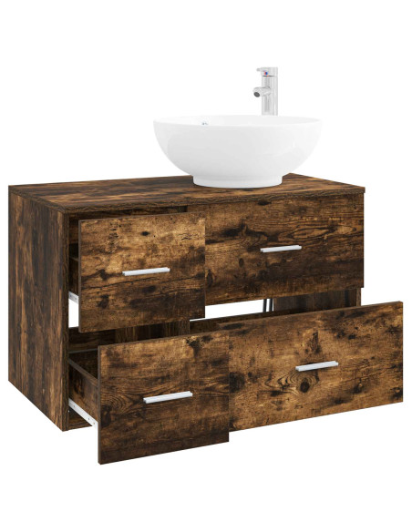 Set di mobili per il bagno 2 pz Rovere Fumo