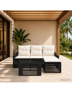 Set Divano da Giardino 5 pz Nero e Bianco Crema polyrattan
