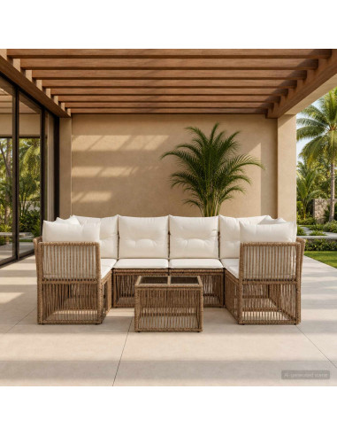 Set Divano da Giardino 7 pz Beige polyrattan
