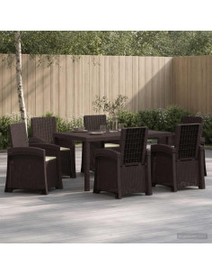 Set da Pranzo per Giardino 7 pz Marrone e Crema PP