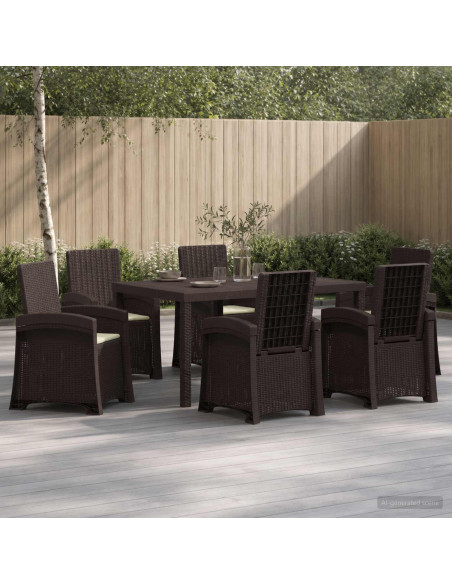 Set da Pranzo per Giardino 7 pz Marrone e Crema PP