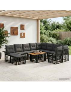Set Divano da Giardino 11 pz Nero e Grigio scuro polyrattan