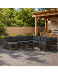 Set Divano da Giardino 12 pz Grigio e Grigio Scuro polyrattan
