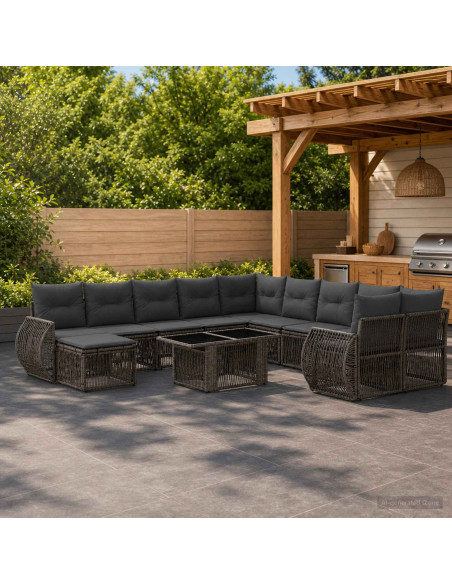 Set Divano da Giardino 12 pz Grigio e Grigio Scuro polyrattan