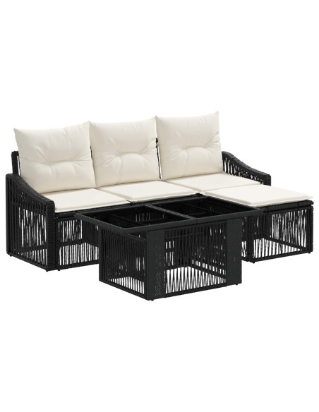 Set Divano da Giardino 5 pz Nero e Bianco Crema polyrattan