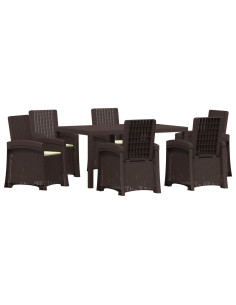 Set da Pranzo per Giardino 7 pz Marrone e Crema PP 2
