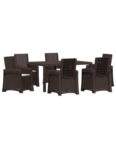 Set da Pranzo per Giardino 7 pz Marrone e Crema PP