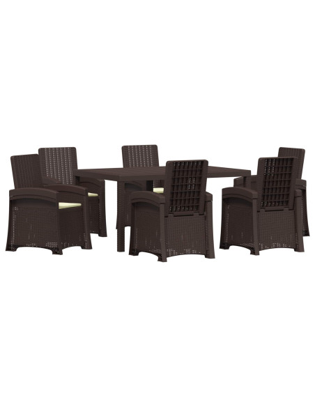 Set da Pranzo per Giardino 7 pz Marrone e Crema PP