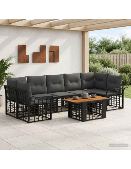 Set Divano da Giardino 8 pz Nero e Grigio scuro polyrattan