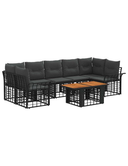 Set Divano da Giardino 8 pz Nero e Grigio scuro polyrattan