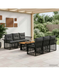 Set Divano da Giardino 7 pz Nero e Grigio scuro polyrattan