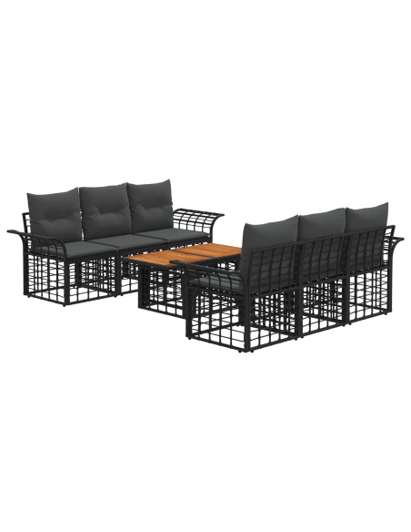 Set Divano da Giardino 7 pz Nero e Grigio scuro polyrattan