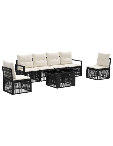 Set Divano da Giardino 7 pz Nero e Bianco Crema polyrattan