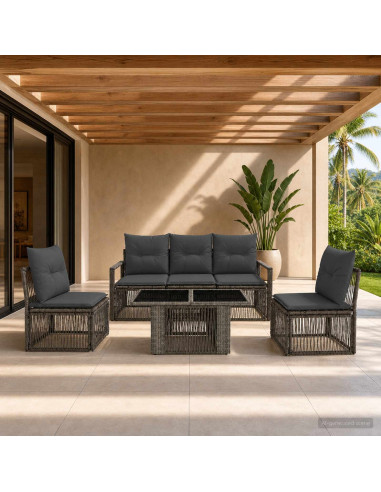 Set Divano da Giardino 6 pz Grigio e Grigio Scuro polyrattan
