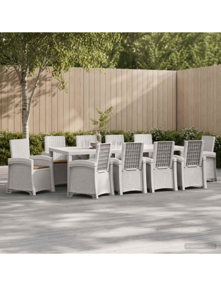 Set da Pranzo per Giardino 11 pz Bianco e Tortora PP
