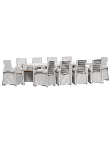 Set da Pranzo per Giardino 11 pz Bianco e Tortora PP