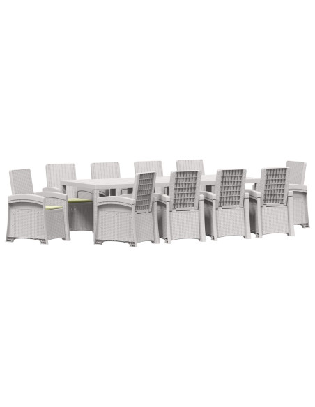 Set da Pranzo per Giardino 11 pz Bianco e Crema PP