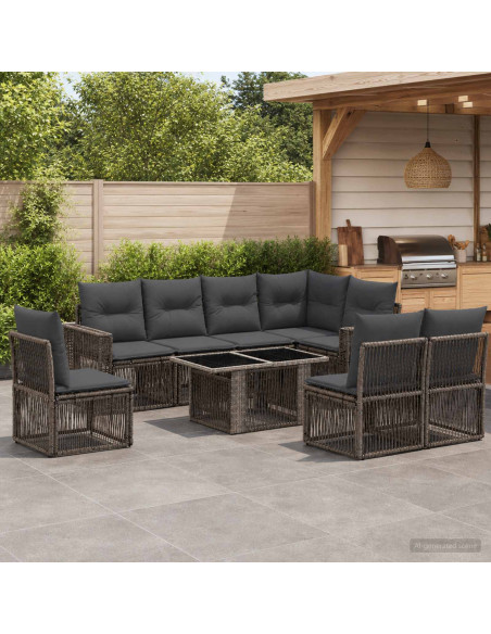 Set Divano da Giardino 9 pz Grigio e Grigio Scuro polyrattan