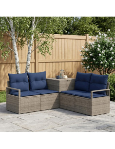 Set di divani 5 pz Grigio e Blu Navy Rattan sintetico e Acciaio