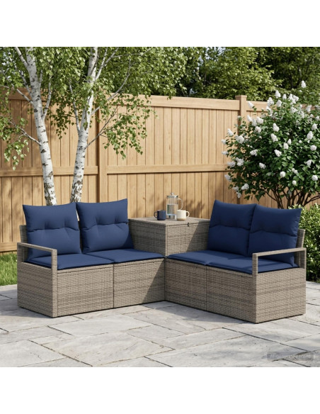 Set di divani 5 pz Grigio e Blu Navy Rattan sintetico e Acciaio