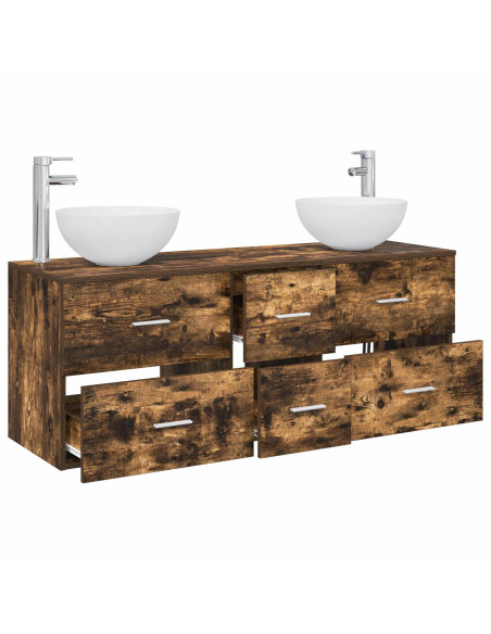 Set di Armadi da Bagno 3 pz Rovere Fumo 49,5 x 35 x 63 cm