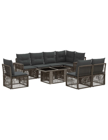Set Divano da Giardino 9 pz Grigio e Grigio Scuro polyrattan