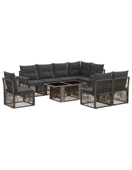 Set Divano da Giardino 9 pz Grigio e Grigio Scuro polyrattan