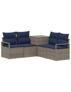 Set di divani 5 pz Grigio e Blu Navy Rattan sintetico e Acciaio 2