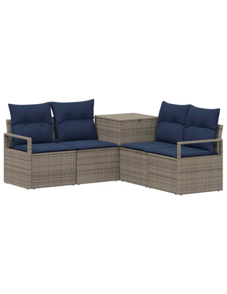 Set di divani 5 pz Grigio e Blu Navy Rattan sintetico e Acciaio