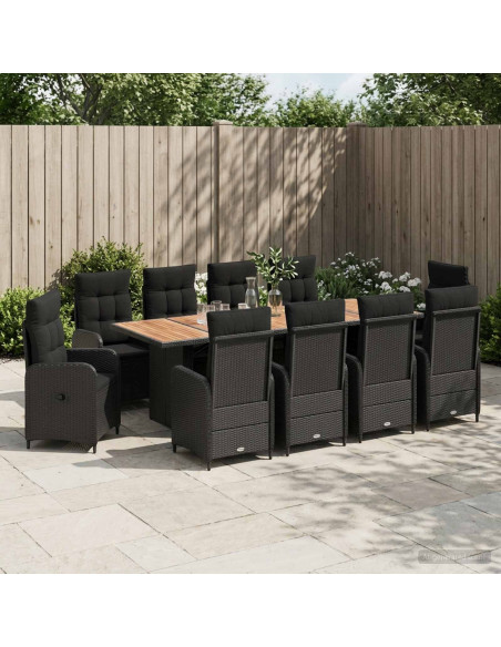 Set da pranzo per esterni 11 pz Nero polyrattan