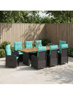Set da pranzo per esterni 9 pz Nero e Turchese polyrattan
