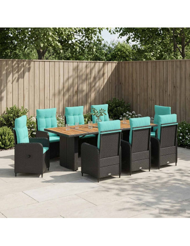 Set da pranzo per esterni 9 pz Nero e Turchese polyrattan