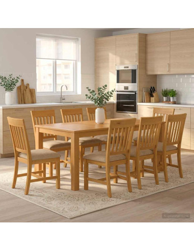 Set da pranzo 9 pz Beige Legno di Quercia Massello