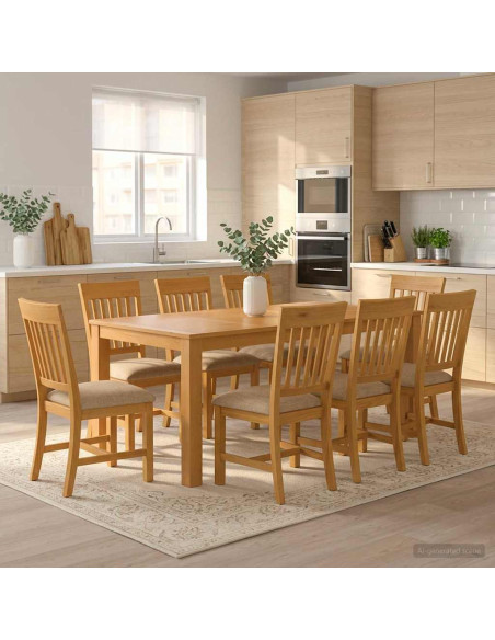 Set da pranzo 9 pz Beige Legno di Quercia Massello