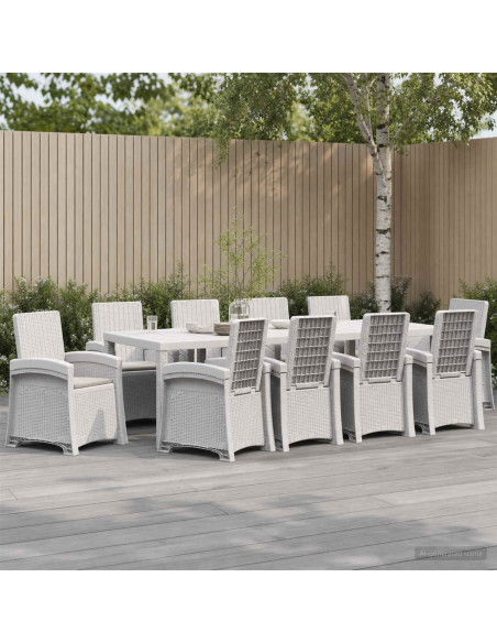 Set da Pranzo per Giardino 11 pz Bianco e Grigio Chiaro PP