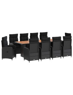 Set da pranzo per esterni 11 pz Nero polyrattan 2