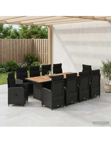 Set da pranzo per esterni 11 pz Nero polyrattan