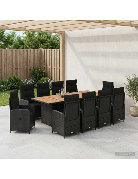 Set da pranzo per esterni 11 pz Nero polyrattan