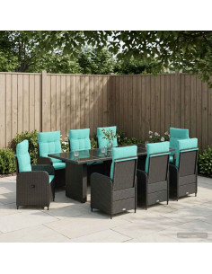 Set da pranzo per esterni 9 pz Nero e Turchese polyrattan