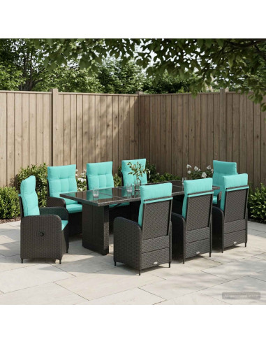Set da pranzo per esterni 9 pz Nero e Turchese polyrattan