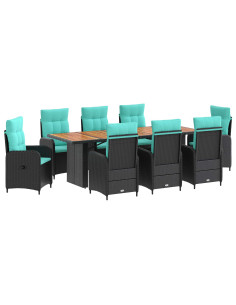 Set da pranzo per esterni 9 pz Nero e Turchese polyrattan 2