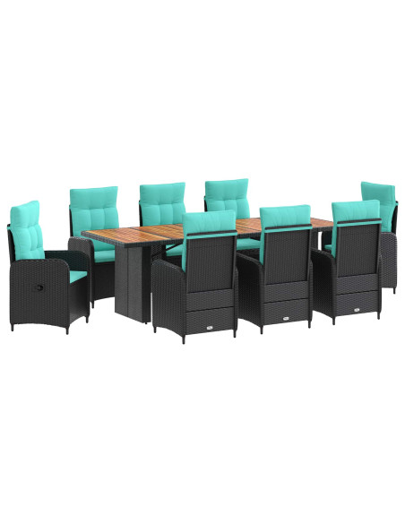 Set da pranzo per esterni 9 pz Nero e Turchese polyrattan
