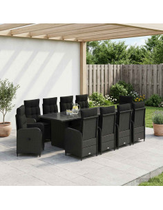 Set da pranzo per esterni 11 pz Nero polyrattan