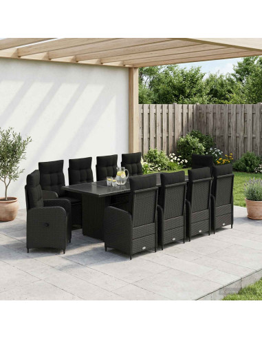 Set da pranzo per esterni 11 pz Nero polyrattan