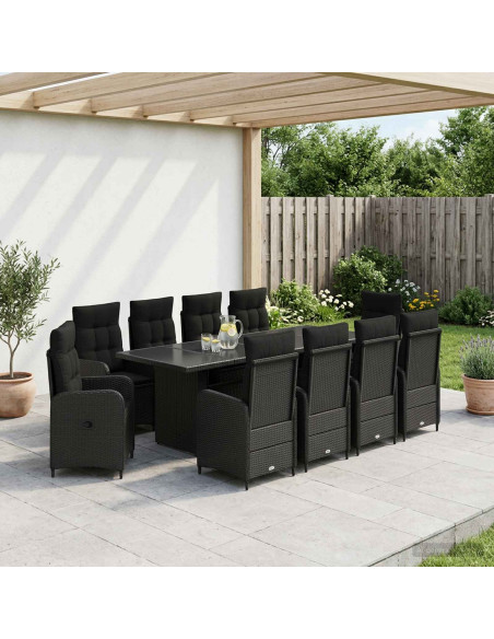Set da pranzo per esterni 11 pz Nero polyrattan