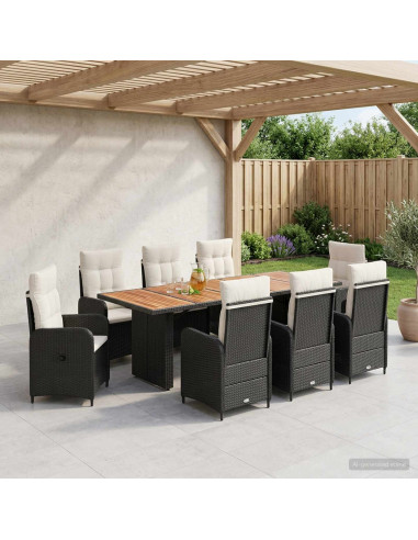 Set da pranzo per esterni 9 pz Nero e Bianco Crema polyrattan