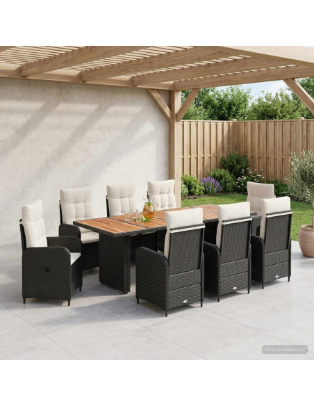 Set da pranzo per esterni 9 pz Nero e Bianco Crema polyrattan