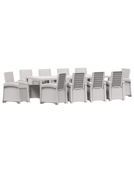 Set da Pranzo per Giardino 11 pz Bianco e Grigio Chiaro PP
