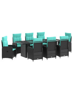 Set da pranzo per esterni 9 pz Nero e Turchese polyrattan 2