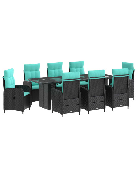 Set da pranzo per esterni 9 pz Nero e Turchese polyrattan